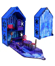 Wooden Frozen Theme Doll House with Furniture & Themed Dolls - Foldable