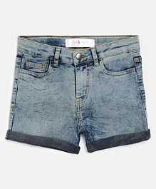 Tales & Stories Regular Fit Solid Shorts - Blue