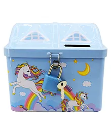 Asera Unicorn Theme Piggy Bank with Lock & Key - Blue