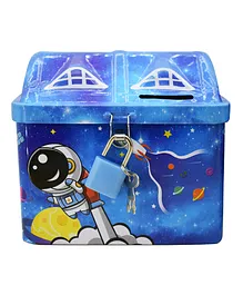 Asera 1 Pc Space Themed Piggy Bank Money Bank with Lock and Key - Blue