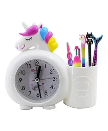Asera  Unicorn Alarm Table Clock With Pen Stand Pencils & Pens For Kids - Multicolour