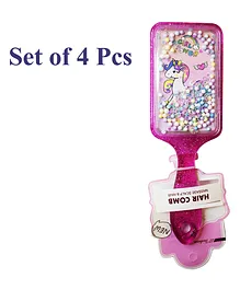 Asera Unicorn Theme With Glittery Rectangular Shape Hair Brush Pack Of 4 - Pink