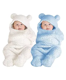 BeyBee 3 in 1 Baby Blanket Wrappers Pack of 2 - White & Blue