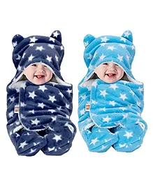 BeyBee 3 in 1 Baby Blanket Wrappers Pack of 2 - Dark Blue & Light Blue