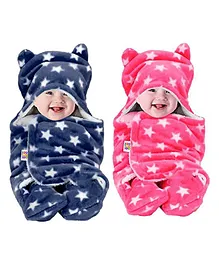 BeyBee 3 in 1 Baby Blanket Wrappers Pack of 2 - Dark Blue & Pink