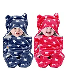 BeyBee 3 in 1 Baby Blanket Wrapper Sleeping Bag for New Born Babies - Dark Blue & Red