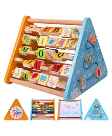 Toyshine 5 in 1 Wooden Activity Centre Triangle Toy Alphabet Blocks Abacus Clock Writing Toys for Babies Montessori Learning Toy - Multicolour
