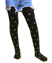 NEXT2SKIN Bow & Polka Dots Printed Footed Stockings - Black