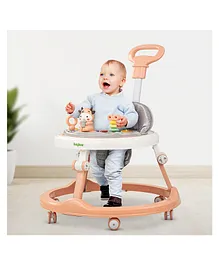Baybee Moono Activity Walker for Baby with Parental Push Handle & 4 Seat Height Adjustable & Musical Toy Bar & FootMat - Pink