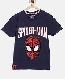 Nap Chief Half Sleeves Spider Man Theme Printed Reversible Sequin Tee - Navy Blue