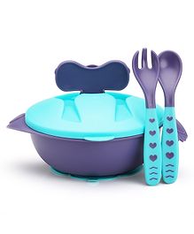 LuvLap Baby Feeding Bowl With Lid Set- Blue