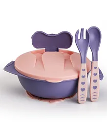 LuvLap Baby Feeding Bowl With Lid Set- Purple