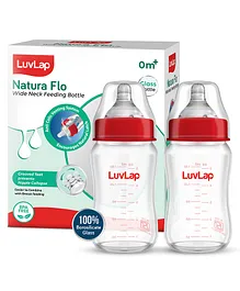 LuvLap Transparent Wide Neck Glass Feeding Bottle Red Pack of 2 - 150 ml each