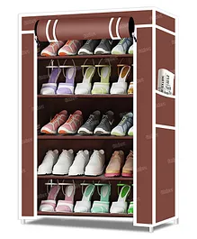 Fiddlerz Multipurpose 5 Shelves Shoe Rack Cabinet with Zip Door Cover Side Pockets Collapsible Shoes Shelf Shoerack Multiuse Storage Organizer for Footwear Toys Clothes(Non Woven Fabric) Brown