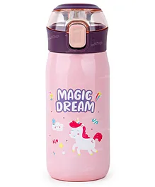 Fiddlerz Water Bottle for Kids Stainless Steel Leak Proof Water Bottle Hot & Cold Vacuum Insulated Flask with Straw Pink - 500 ml