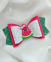 All Cute Things Watermelon Detail Glitter Bow Embellished Hair Clip - Green & Wihte