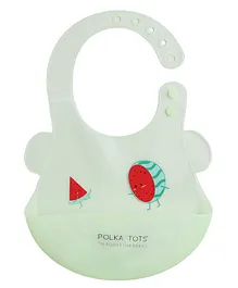 Polka Tots Waterproof Silicone Feeding Bibs With Adjustable Snap Buttons Watermelon Print - Green