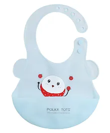Polka Tots Waterproof Silicone Feeding Bibs with Adjustable Snap Buttons Strawberry Man Print - Blue