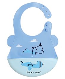 Polka Tots Waterproof Silicone Feeding Bibs with Adjustable Snap Buttons Aeroplane Print - Blue