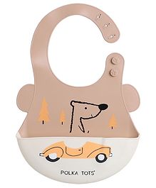 Polka Tots Waterproof Silicone Feeding Bibs with Adjustable Snap Buttons Orange Car Print - Brown