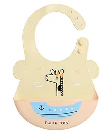 Polka Tots Waterproof Silicone Feeding Bibs with Adjustable Snap Buttons Boat Print - Beige