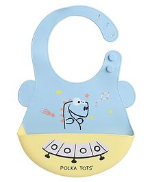 Polka Tots Waterproof Silicone Feeding Bibs with Adjustable Snap Buttons - Blue