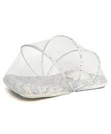 Tidy Sleep Baby Bed With Mosquito Net & Neck Pillow Baby Gadda Set For New Born Dino Printed - Grey