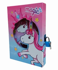 KARBD Unicorn Love Magic Crown Star Rainbow Color Cartoon Character Secret Lock Diary Big Size - Pink & Blue