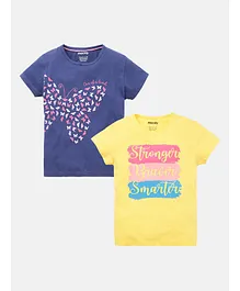 Mackly Pack Of 2 Half Sleeves Butterfly & Text  Printed Tees - Purple Yellow