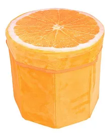 Dimpy Stuff Kids Foldable Orange Shaped Storage Box Cum Stool - Orange