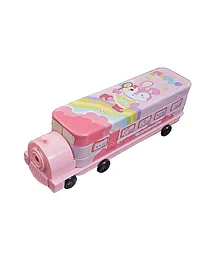Muren School Bus Shape Metal Pencil Box - Pink (Color may Vary)