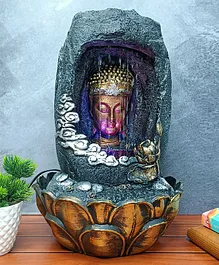 WENS Embossed Face Buddha Polyresin Table Top Indoor Outdoor Water Fall Fountain with LED Lights - Multicolor