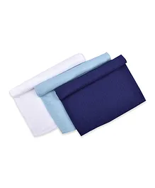 Moms Home Kids Unisex Solid Sustainable Pure Organic Cotton Square Nappy Pack of 3 - Blue and White