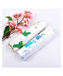 Moms Home Organic Cotton Supersoft Baby Muslin Swaddle Crocodile Printed Pack of 2 - White