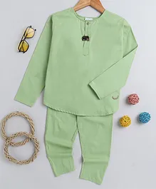 BAATCHEET Full Sleeves Solid Kurta & Pant With Elephant Brooch - Pista Green