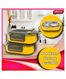 VParents 2 Compartment Stainless Steel Lunch Box with Spoon (Color May Vary)
