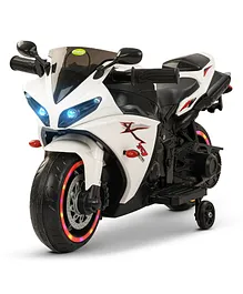 Baybee R7 Rechargeable Battery Operated Electric Ride on Bike with LED Lights USB Port & Music - White