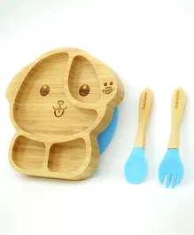 StarKiddo Woofie Baby Suction Plate Bamboo Sectioned Meal Set - Blue