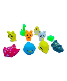 Korbox Squeezy Bath Toys Fish Dino & Tortoise Shaped Pack Of 10 (Colour & Design & Ball May Vary)