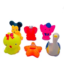 Korbox Squeezy Bath Toys Fish Elephant & Kitty Shaped Pack Of 6 (Colour & Design & Fruits May Vary)