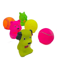 Korbox Squeezy Mix Dog & Balls Toys Pack of 6 (Colour May Vary)