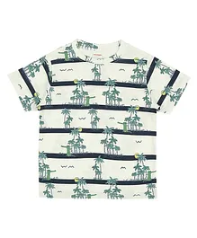 RAINE AND JAINE Half Sleeves Beach Theme Printed & Striped Tee - White