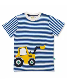 JusCubs Half Sleeves Striped Car Embroidered Tee - Blue