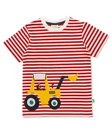 JusCubs Half Sleeves Striped Construction Vehicle Embroidered Tee - Red