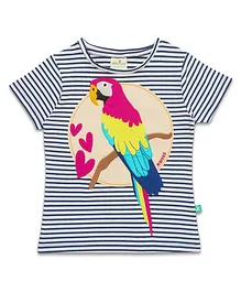 JusCubs Half Sleeves Parrot Patch Embroidered Candy Striped Bio Washed Tee - Blue