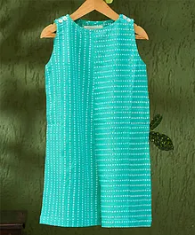 Love the World Today Sleeveless Striped Patterned Polka Dot Hand Block Printed Jumpsuit - Blue