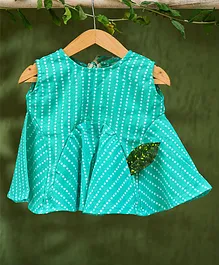 Love the World Today Sleeveless Striped Patterned Polka Dot Hand Block Printed Cut & Sew Designed Top - Blue