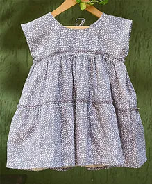 Love the World Today Short Sleeves Leaf Hand Block Printed Tiered Dress - Grey