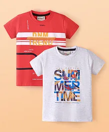 Dapper Dudes Pack Of 2  Half Sleeves Trend & Summer Time Printed Tees - Red & Light Grey