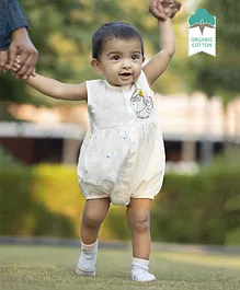 Keebee Organics Organic Cotton Sleeveless Girl Hearts Embroidered Onesie - White